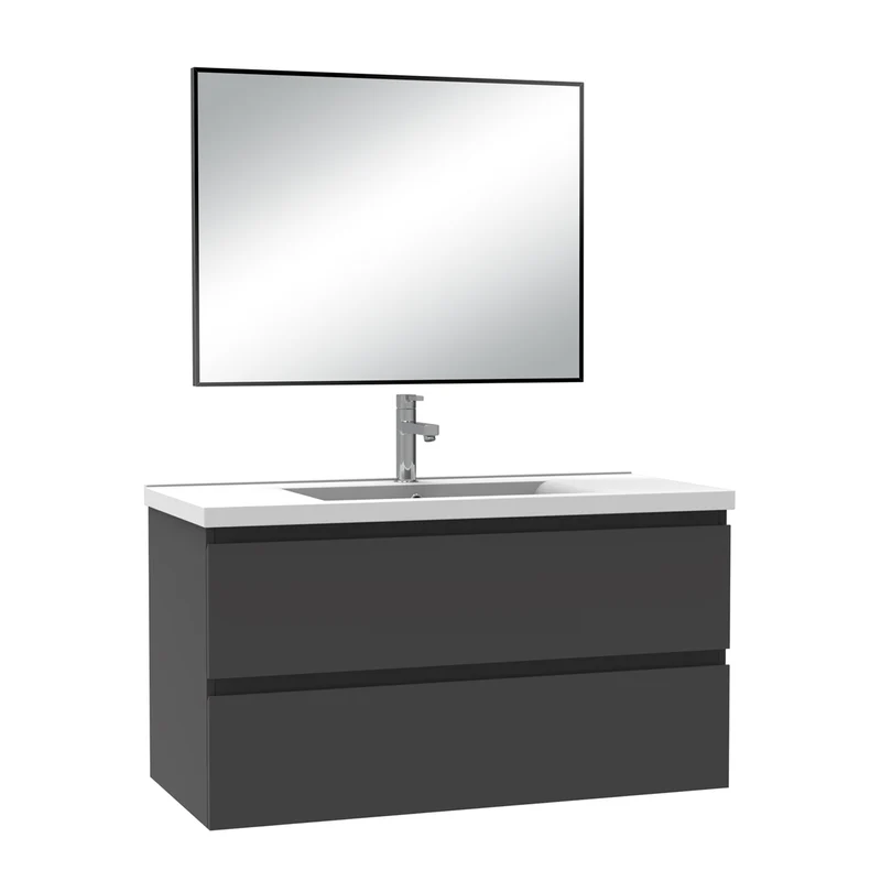 Meuble salle de bain simple vasque 100cm blanc/Anthracite/Chêne Wotan meuble acve miroir - Aica