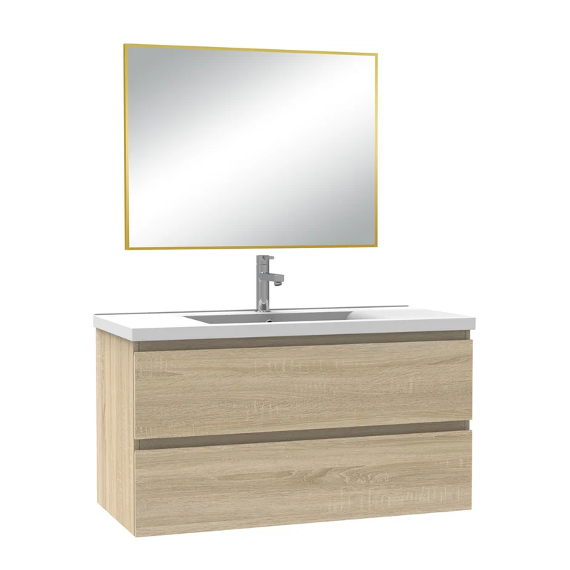 Meuble salle de bain simple vasque 100cm blanc/Anthracite/Chêne Wotan meuble acve miroir - Aica