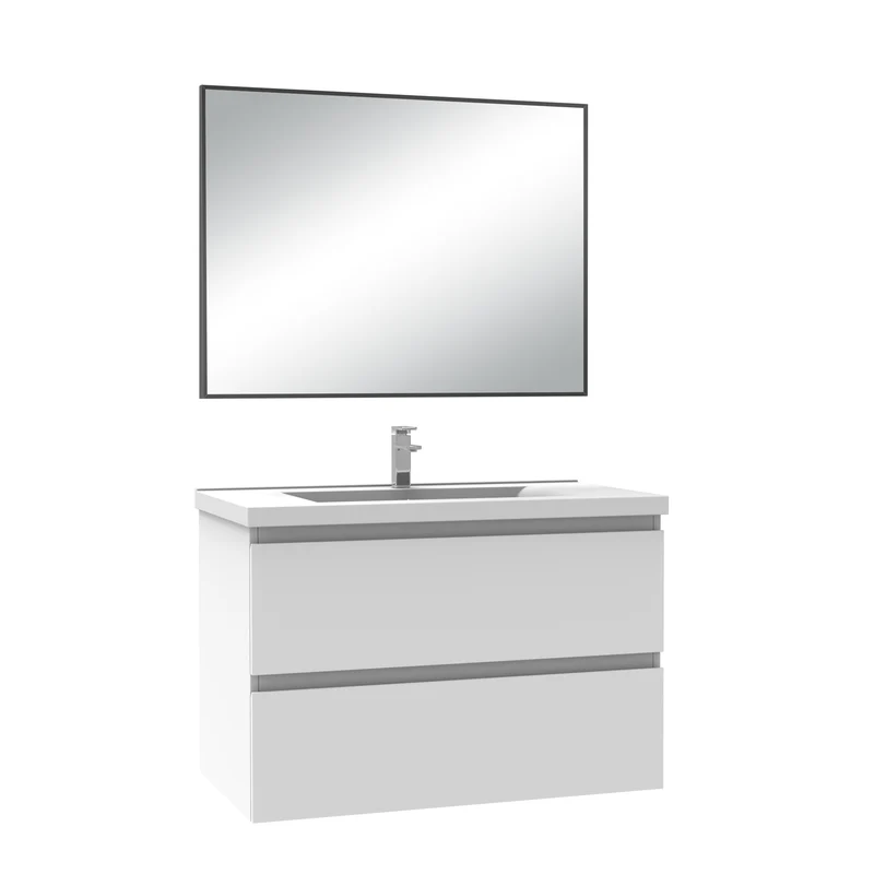 Meuble salle de bain simple vasque 80cm blanc/Anthracite/Chêne Wotan meuble acve miroir - Aica