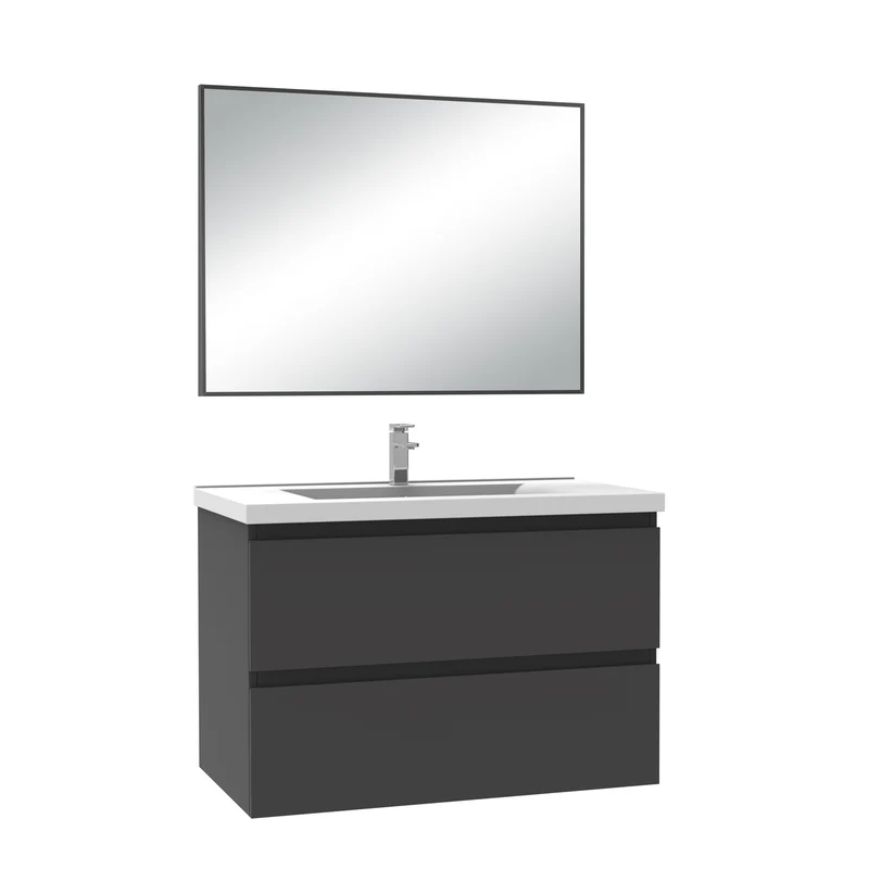 Meuble salle de bain simple vasque 80cm blanc/Anthracite/Chêne Wotan meuble acve miroir - Aica