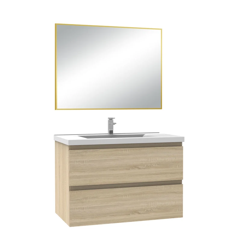 Meuble salle de bain simple vasque 80cm blanc/Anthracite/Chêne Wotan meuble acve miroir - Aica