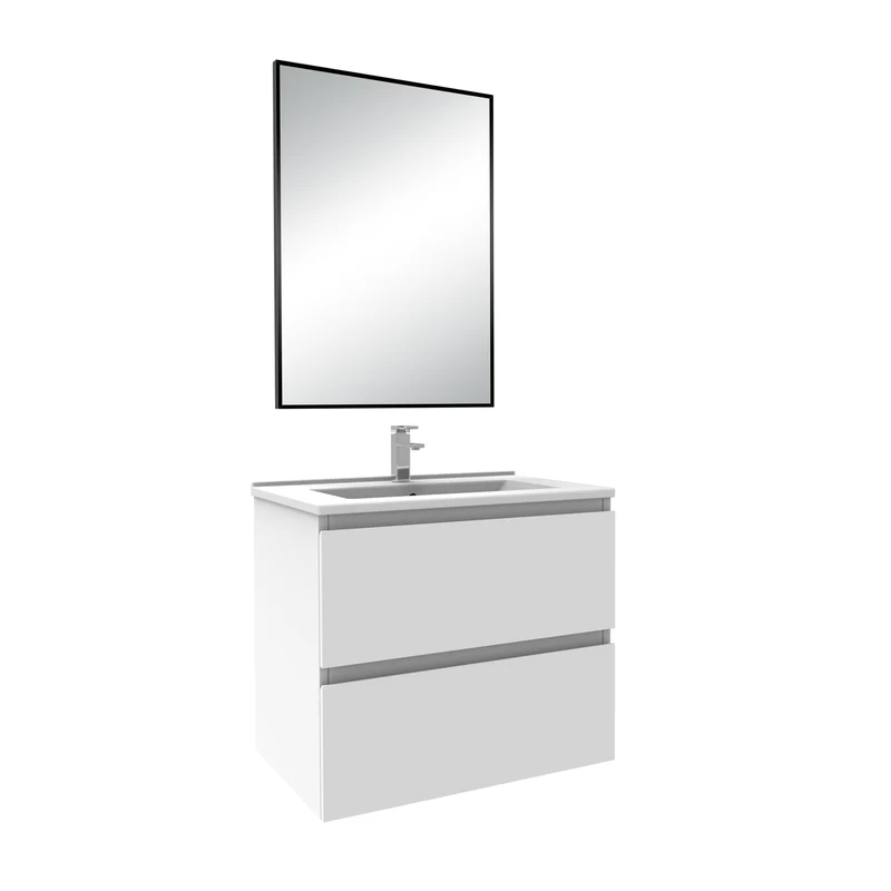 Meuble salle de bain simple vasque 60cm blanc/Anthracite/Chêne Wotan meuble acve miroir - Aica