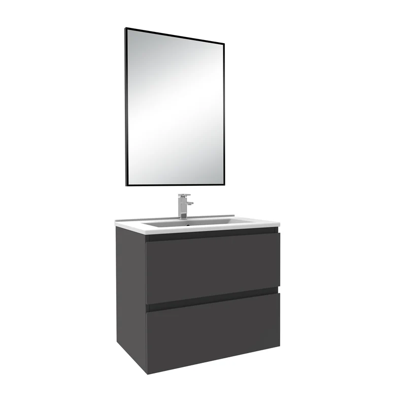 Meuble salle de bain simple vasque 60cm blanc/Anthracite/Chêne Wotan meuble acve miroir - Aica