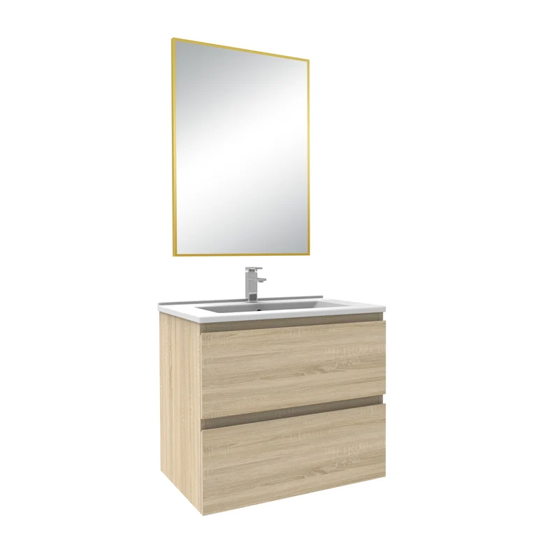 Meuble salle de bain simple vasque 50cm blanc/Anthracite/Chêne Wotan meuble acve miroir - Aica