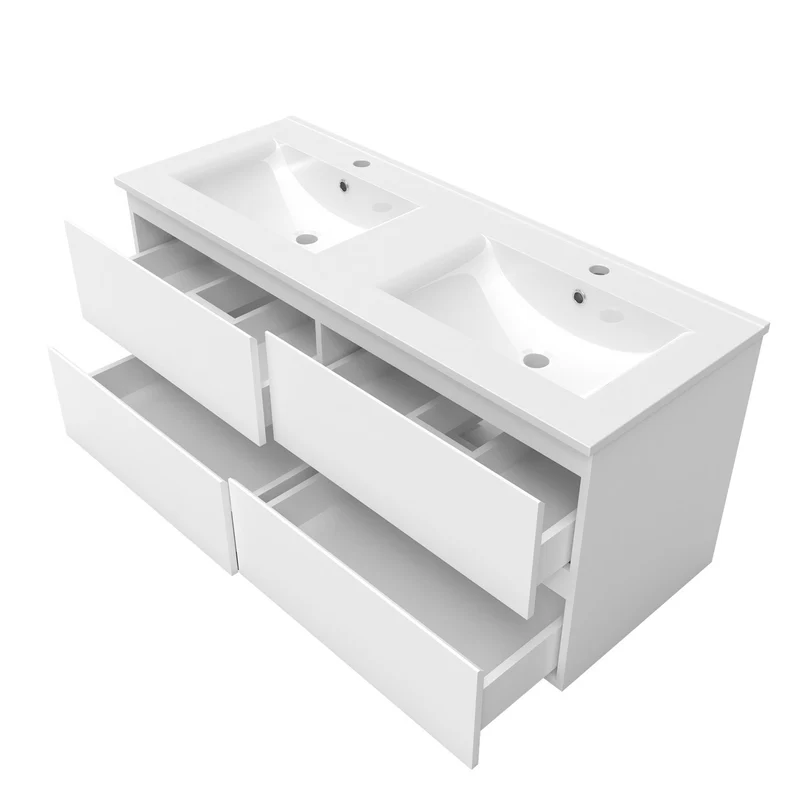 Ensemble Salle De Bain 120cm Blanc/Anthracite/Chêne Wotan meuble + miroir + colonne + vasque-Aica