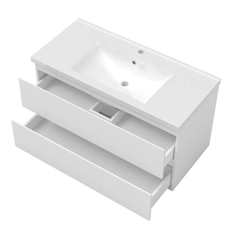 Ensemble Salle De Bain 100cm Blanc/Anthracite/Chêne Wotan meuble + miroir + colonne + vasque-Aica