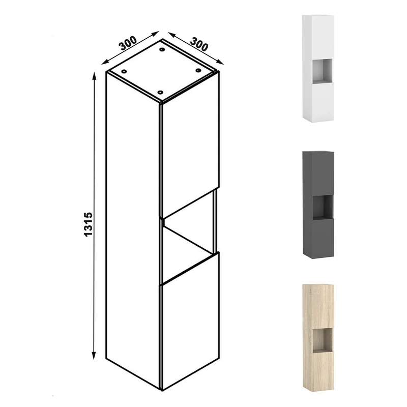 Ensemble Salle De Bain 60cm Blanc/Anthracite/Chêne Wotan meuble + miroir + colonne + vasque-Aica