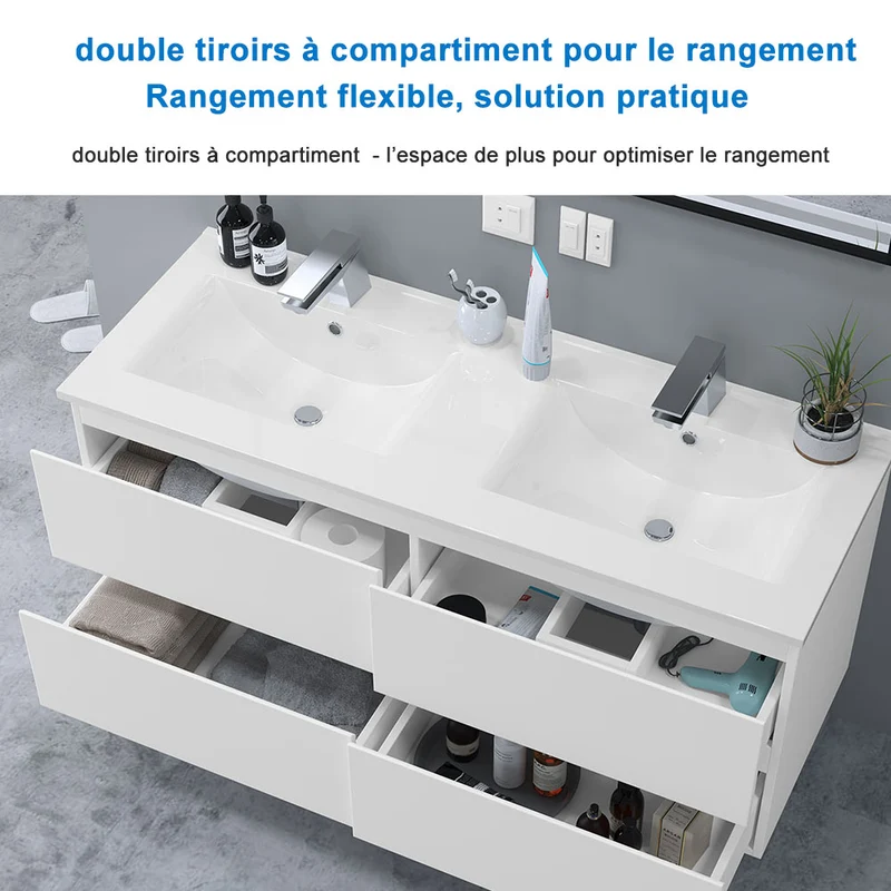 Ensemble Salle De Bain 120cm Blanc/Anthracite/Chêne Wotan meuble avec colonne vasque ceramique blanche 3 Éléments