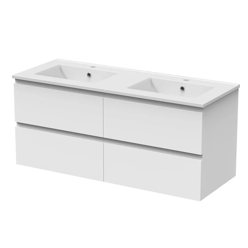 Ensemble Salle De Bain 120cm Blanc/Anthracite/Chêne Wotan meuble avec colonne vasque ceramique blanche 3 Éléments
