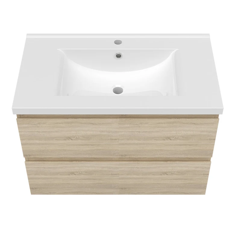 Ensemble Salle De Bain 80cm Blanc/Anthracite/Chêne Wotan meuble avec colonne vasque ceramique blanche 3 Éléments