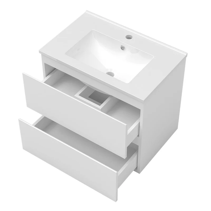 Ensemble Salle De Bain 50cm Blanc/Anthracite/Chêne Wotan meuble avec colonne vasque ceramique blanche 3 Éléments