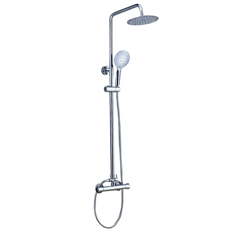 Colonne de douche thermostatique Aica, longueur extensible 85 - 125 cm, pommeau de douche rond en acier inoxydable, en chrome argenté brillant, douche à effet pluie 38°, baignoire et baignoire