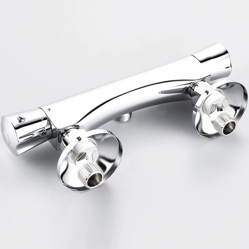 Aica Colonne de douche thermostatique, Douche de salle de bain, Colonne extensible avec robinet, Pomme de douche avec tuyau extensible, Douche pluie, Barre chromée carrée réglable en acier inoxydable