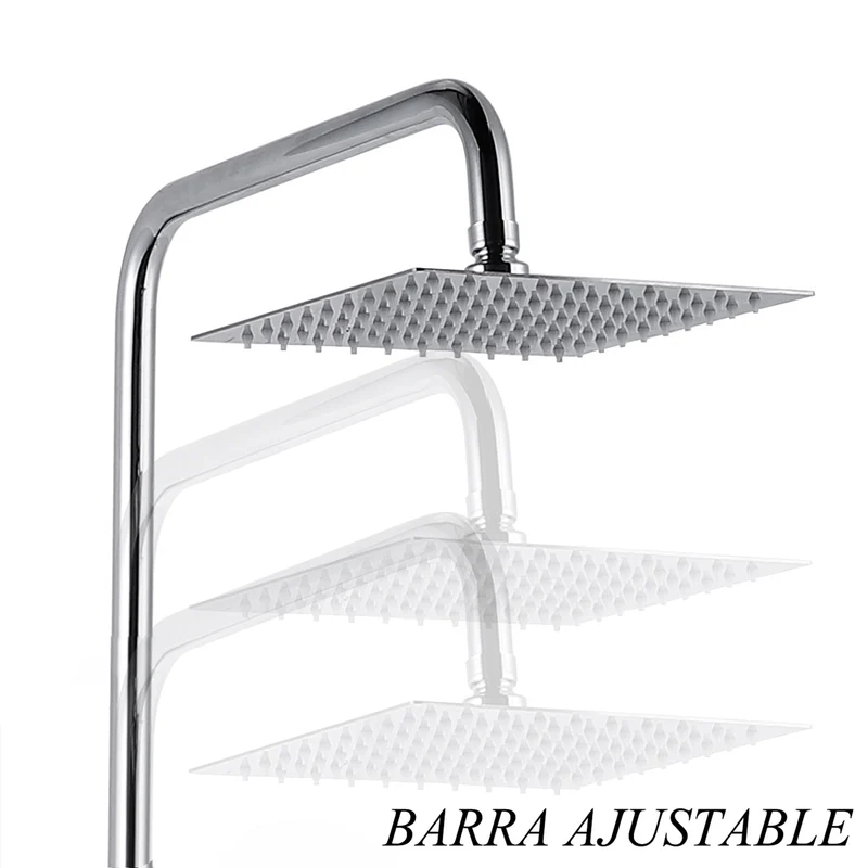 Aica Colonne de Douche Thermostatique, Angle Flexible et Barre Réglable 85-125cm, Plaque en Acier Inoxydable Chromé, Pommeau de Douche Pluie Carré pour Salle de Bain
