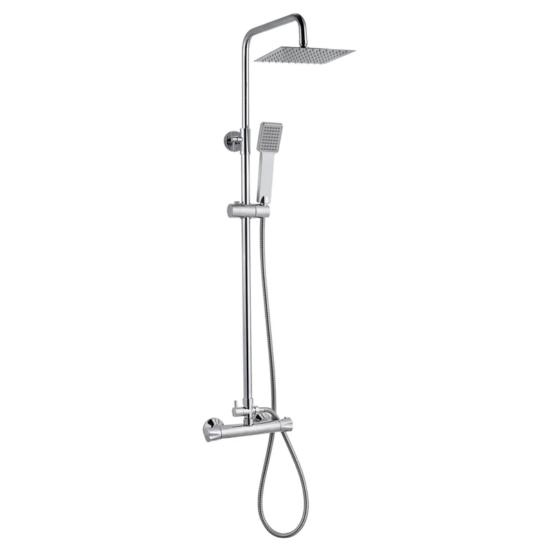 AICA Colonne de douche thermostatique, tige réglable 85 - 125 cm, tête carrée à angle flexible, douche à effet pluie, ensemble de robinet