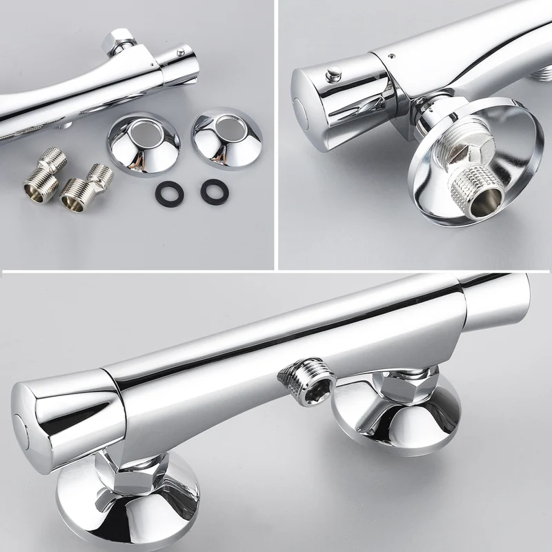 AICA Colonne de douche thermostatique, tige réglable 85 - 125 cm, tête carrée à angle flexible, douche à effet pluie, ensemble de robinet