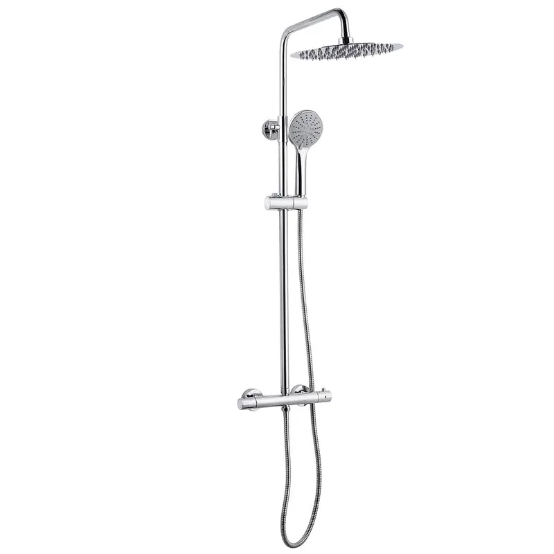 Colonne de douche thermostatique, barre rétractable 80 ~ 116 cm, tête ronde en acier inoxydable chromé, robinet de douche à effet pluie argenté, salle de bain et baignoire