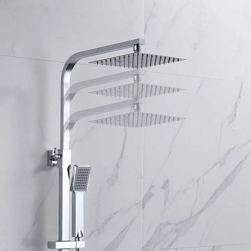 AICA Douche thermostatique à colonne avec robinet chromé argenté, douche de salle de bain, grande pomme de douche carrée avec tuyau en acier inoxydable chromé, douche à effet pluie
