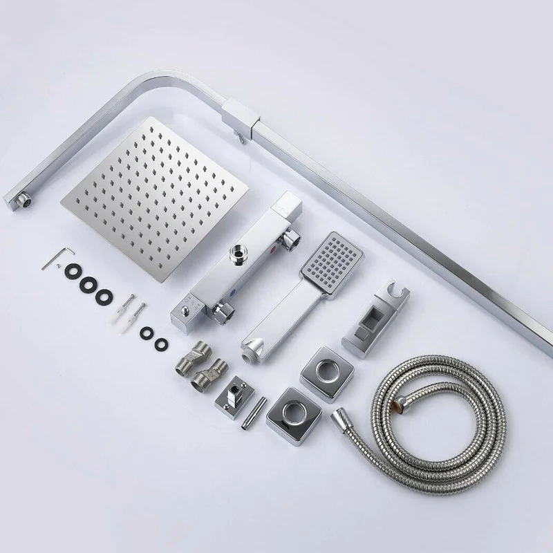 AICA Colonne de douche thermostatique, pommeau de bain, pommeau de douche carré chromé avec robinet et tuyau en acier inoxydable, douche à effet pluie