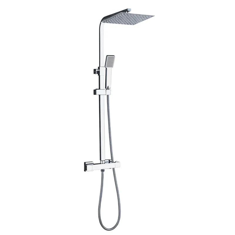 AICA Colonne de douche thermostatique, pommeau de bain, pommeau de douche carré chromé avec robinet et tuyau en acier inoxydable, douche à effet pluie