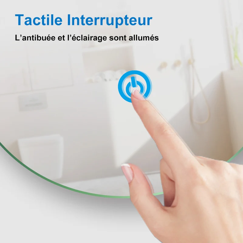 AICA Miroir de salle bain Rond avec anti-buée, Lumière Blanc du jour 6000K Ø 90/100/120 cm