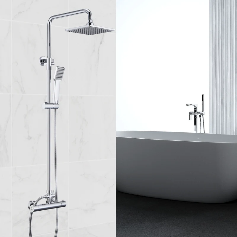 Douche carrée chromée, à main, fonction unique, 10" en acier inoxydable