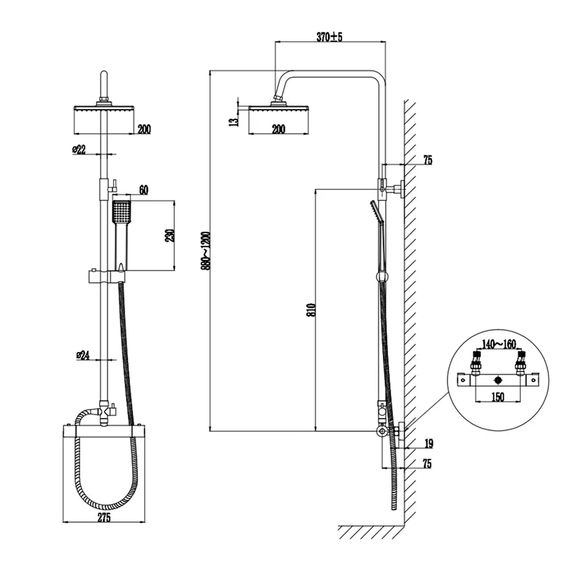 Douche carrée chromée, à main, fonction unique, 10" en acier inoxydable