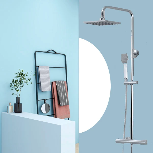AICA Set de douche thermostatique Exposed Mixer Twin Head Valve Square Bathroom