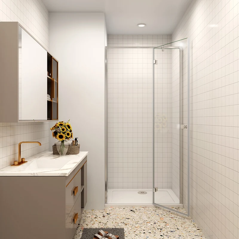 AICA Porte de douche pivotante 195cm en 6mm verre de sécurité anticalcaire avec barre de fixation