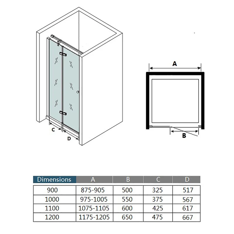 AICA Porte de douche pivotante 195cm en 6mm verre de sécurité anticalcaire avec barre de fixation