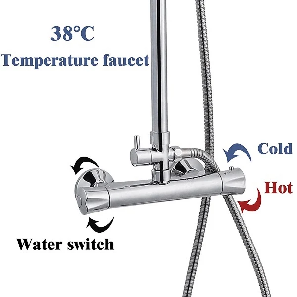 AICA Douche thermostatique avec pommeau carré (1260x258x500mm)