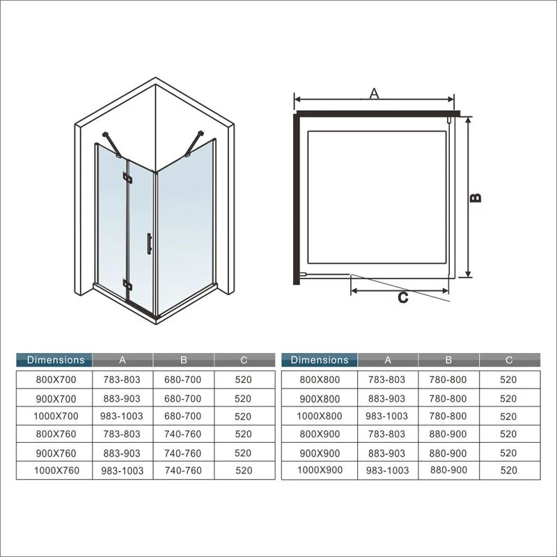 Aica cabine de douche 185cm porte de douche avec paroi de douche, cabine de douche à charnière en verre anticalcaire