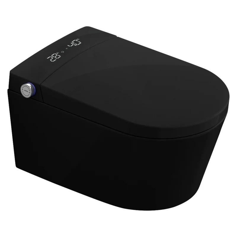 Zenwash Wall Hung Matt Black Toilet with Black Flush Plate