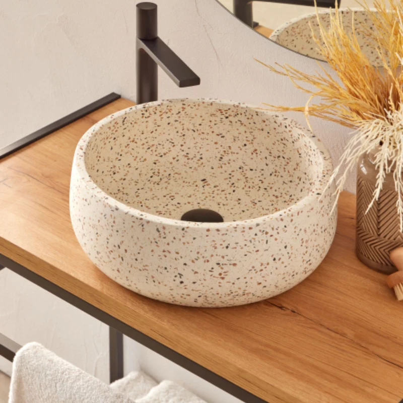 Florencia White Mix Terrazzo Stone Wash Basin 39 x 39 x 14 cm