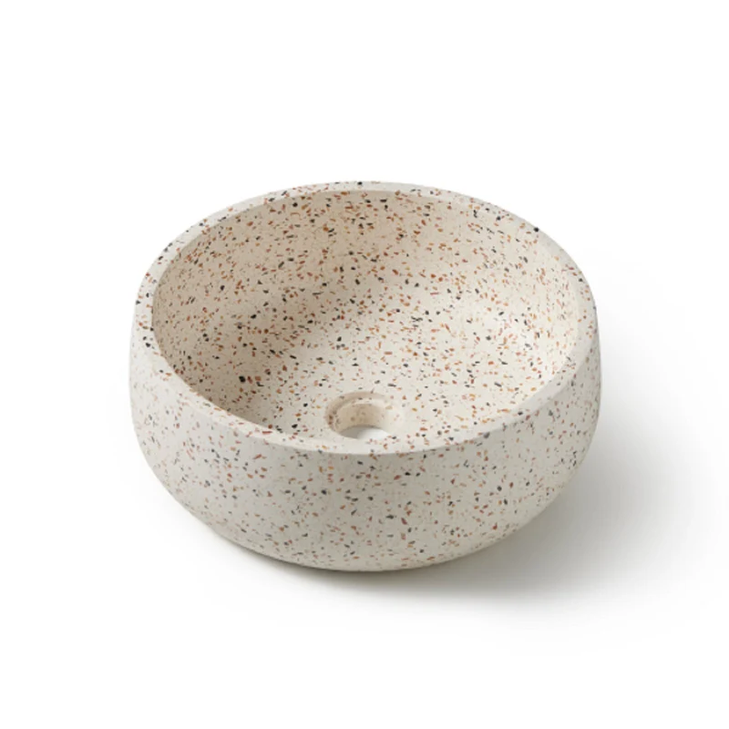 Florencia White Mix Terrazzo Stone Wash Basin 39 x 39 x 14 cm