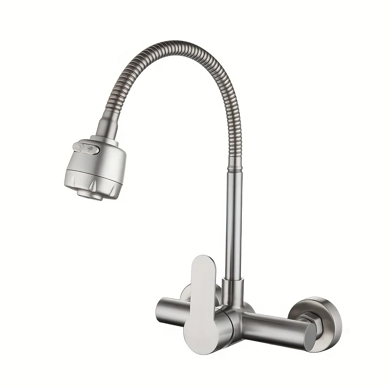 Robinet cuisine mural avec douchette flexible et mitigeur monocommande