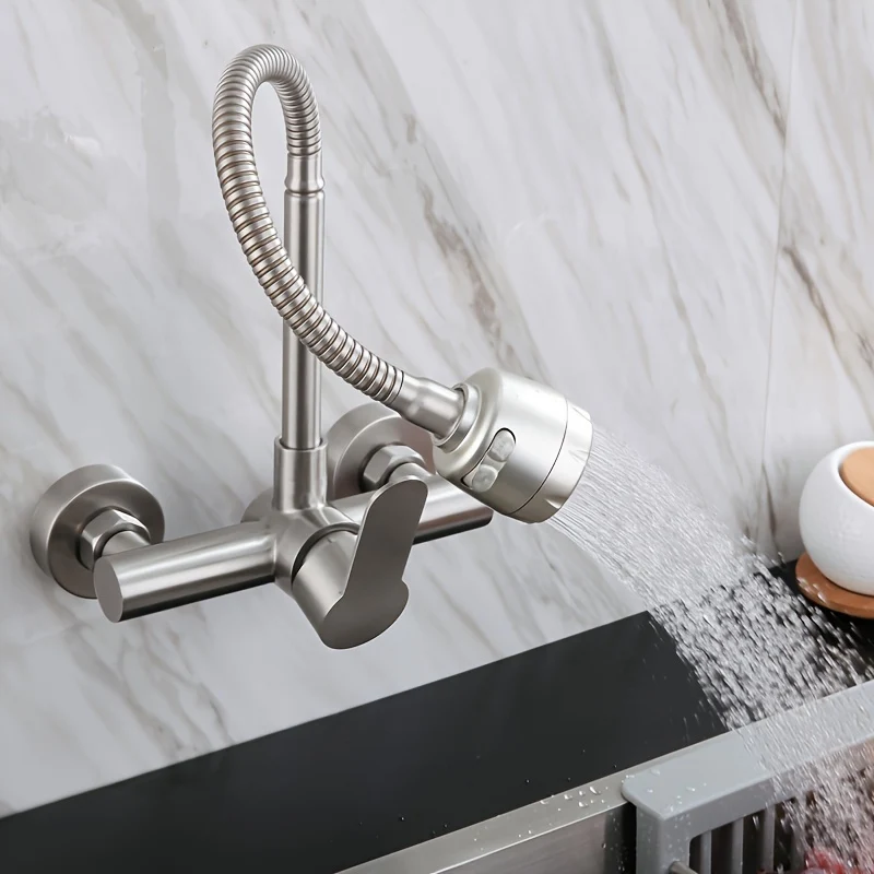 Robinet cuisine mural avec douchette flexible et mitigeur monocommande