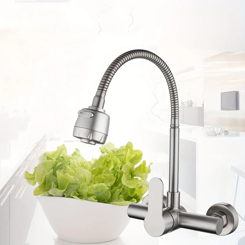 Robinet cuisine mural avec douchette flexible et mitigeur monocommande