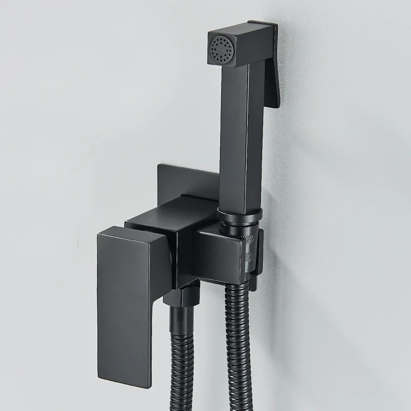 Douchette WC hygiénique murale noire avec mitigeur et support intégré