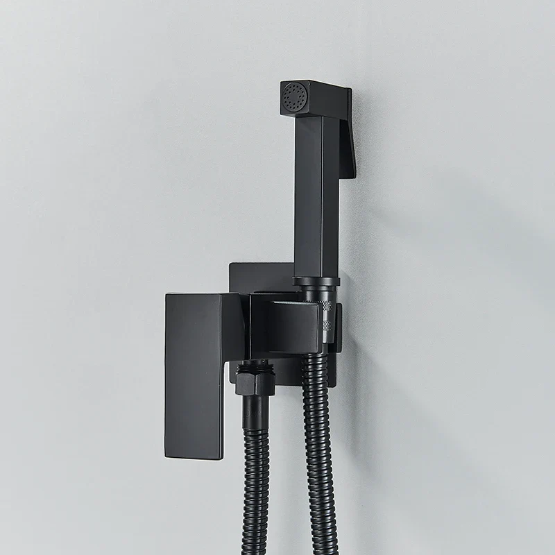 Douchette WC hygiénique murale noire avec mitigeur et support intégré