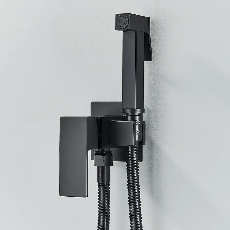 Douchette WC hygiénique murale noire avec mitigeur et support intégré