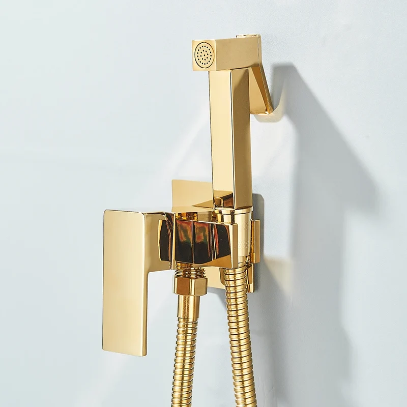 Douchette WC hygiénique murale noire avec mitigeur et support intégré