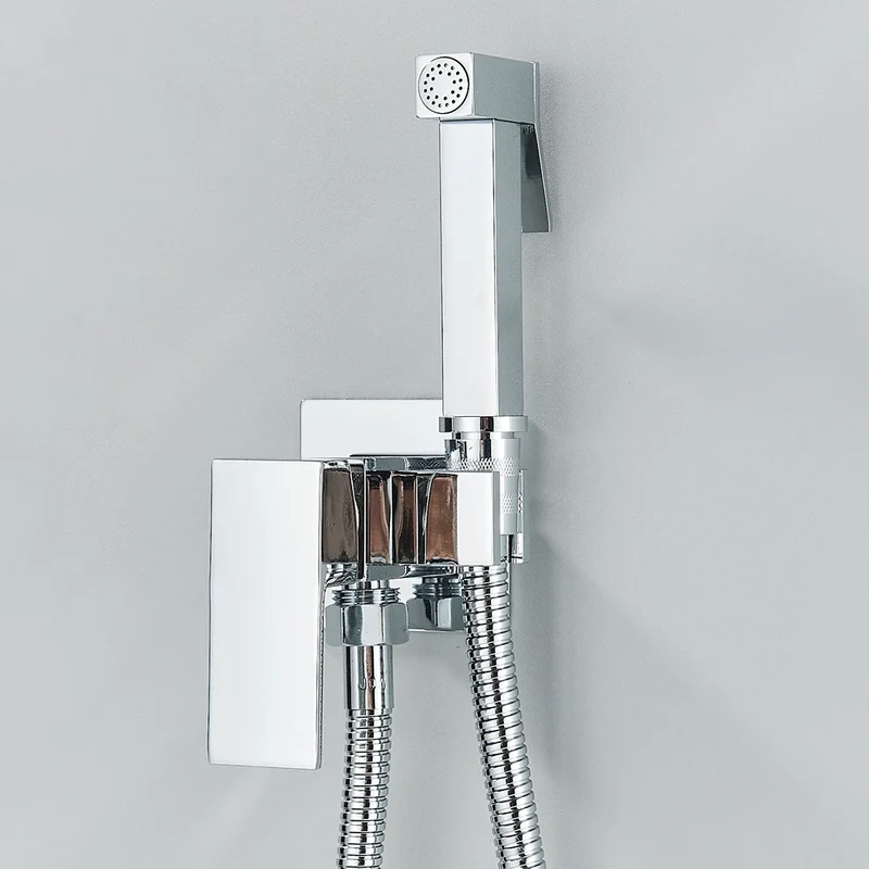 Douchette WC hygiénique murale noire avec mitigeur et support intégré