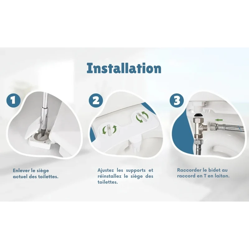Kit de bidet WC japonais à jet réglable avec double buse et installation universelle