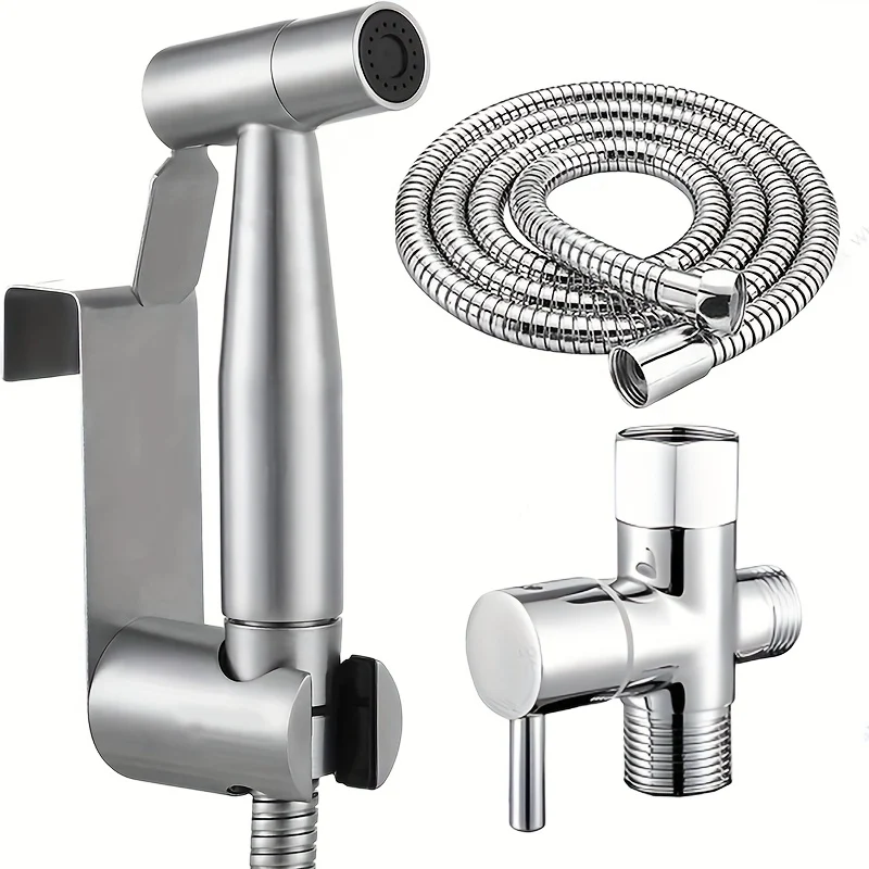 Douchette WC en acier inoxydable avec robinet mural et kit de fixation complet
