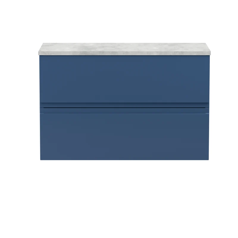 Urban 800mm Wall Hung 2 Drawer Vanity Unit & Bellato Grey Laminate Worktop - Blue Satin