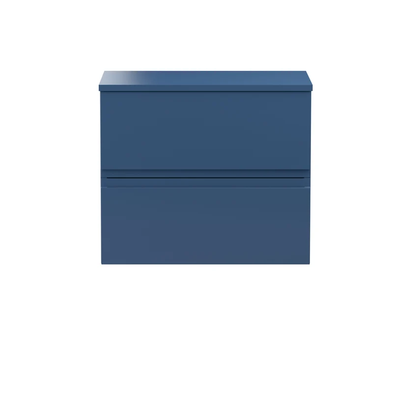 Urban 600mm Wall Hung 2 Drawer Vanity Unit & Worktop - Blue Satin