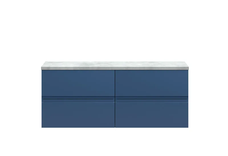 Urban 1200mm Wall Hung 4 Drawer Vanity Unit & Bellato Grey Laminate Worktop - Blue Satin