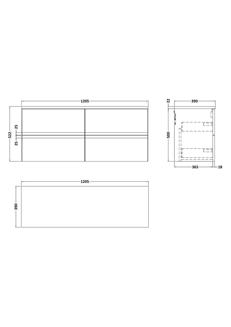 Urban 1200mm Wall Hung 4 Drawer Vanity Unit & Bellato Grey Laminate Worktop - Blue Satin