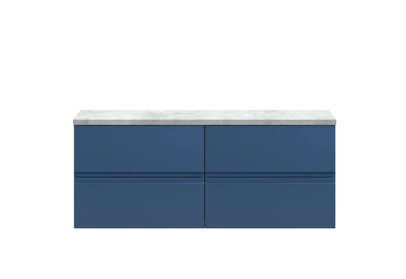 Urban 1200mm Wall Hung 4 Drawer Vanity Unit & Bellato Grey Laminate Worktop - Blue Satin